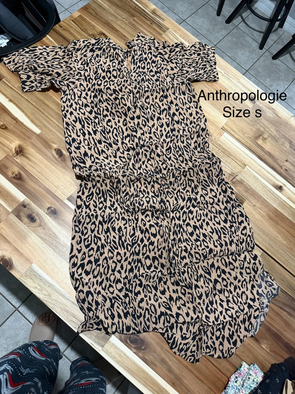 Anthropologie Tan and Black Leopard Print Tiered Dress